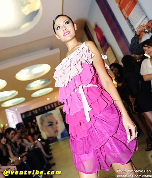 Designer Alyssa Nicole at SFFW 2010 pink ruffle dress image of Designer Alyssa Nicole at SFFW 2010 pink ruffle dress