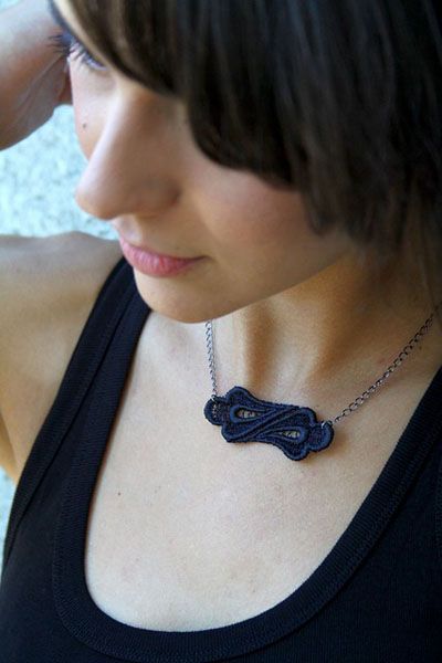 Leyna Lightman Dogpatch Lace Necklace in Dark Grey image of Leyna Lightman Dogpatch Lace Necklace in Dark Grey