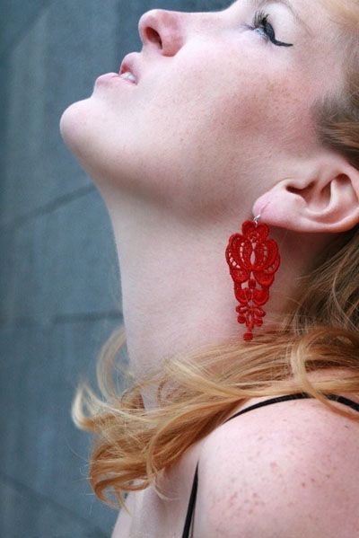 Leyna Lightman Golden Gate Lace Earrings, Handmade in Red image of Leyna Lightman Golden Gate Lace Earrings, Handmade in Red