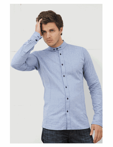 Menk Linen Chambray Band Shirt image of Menk Linen Chambray Band Shirt