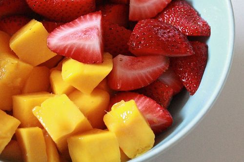 fresh cut Strawberries and Mango Strawberries and Mango